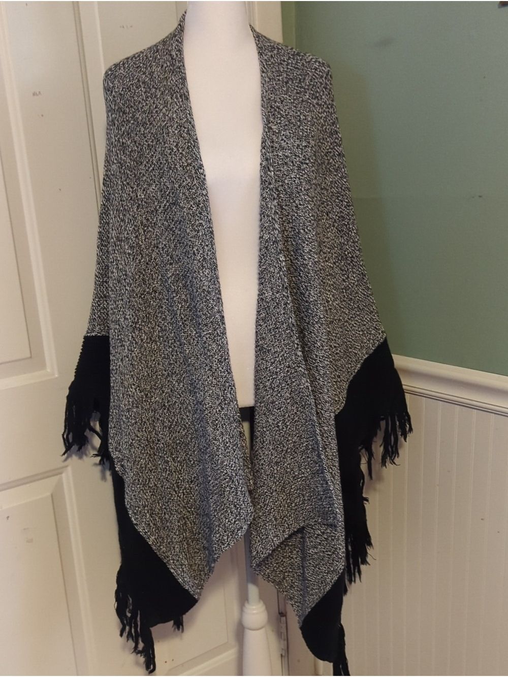 CAbi Black Gray Marled Knit Wrap One Size